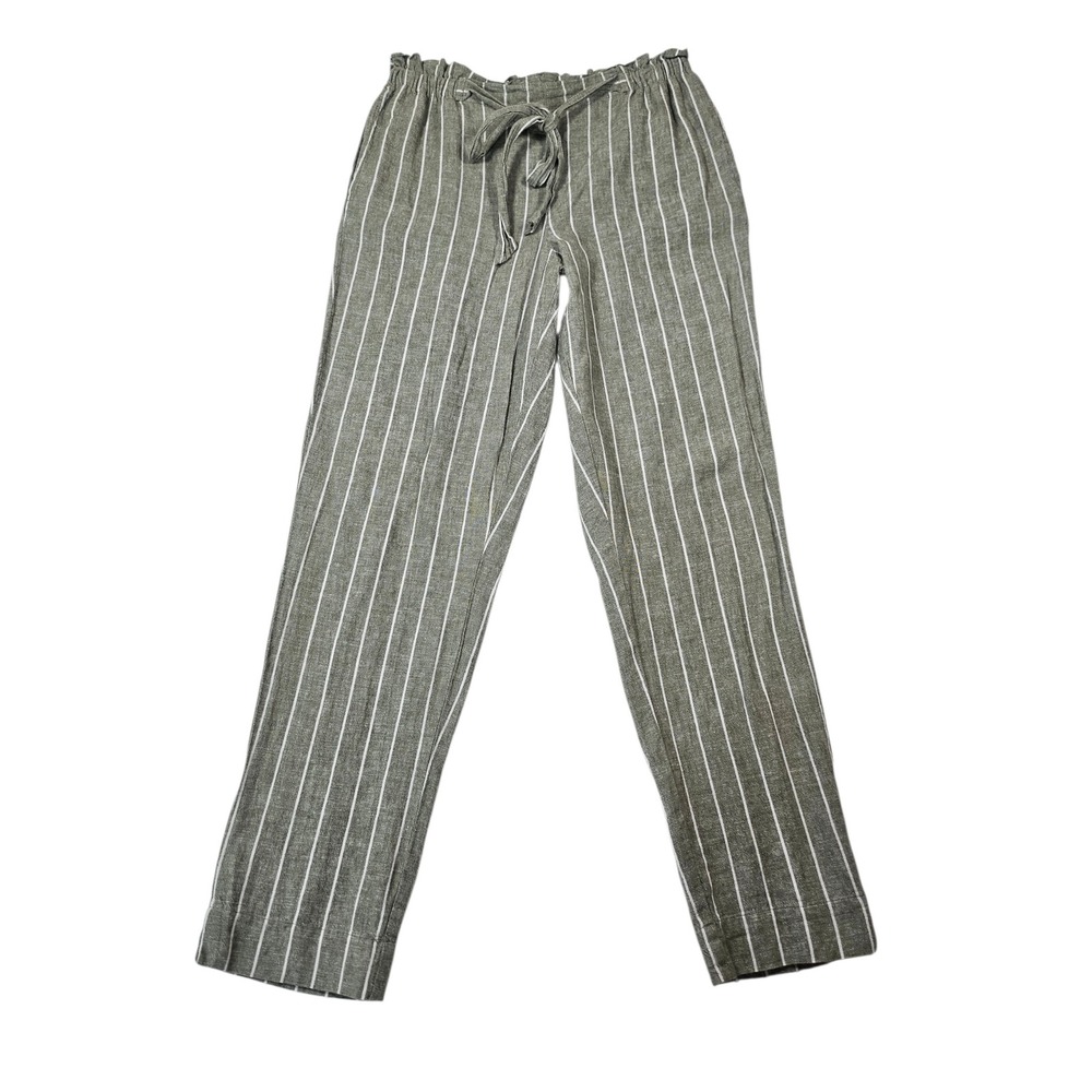 Beachlunchlounge Sage Green Striped Lounge Linen Blend Paperbag Waist Pants